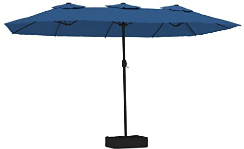Xhnifbn Sombrilla doble de poliéster resistente a los rayos UV, 449 x 265 cm, con soporte para saco de arena y mecanismo de manivela, diseño robusto y moderno para jardín, terraza y