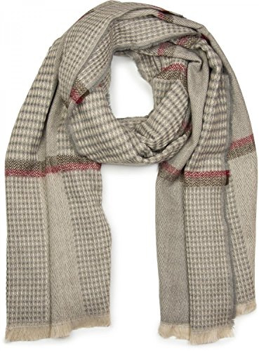 styleBREAKER ampia sciarpa XXL con motivo a spina di pesce, strisce decorative e frange, sciarpa lavorata a maglia, unisex 01017027, colore:Grigio