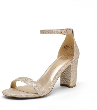 DREAM PAIRS Women's Chunk Low Heel Pump Sandals,Size 7.5,Gold/Glitter,CHUNK