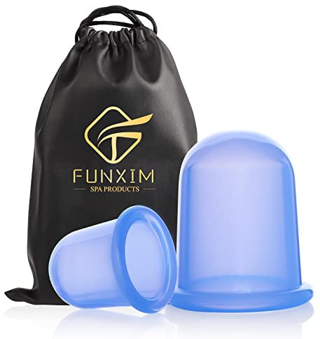Funxim Schröpfgläser Silikon 2 Stück, Silikon Schröpfen Cups Massagegeräte tools set, BPA freies Schröpfglas Cellulite Gegen Verspannungen für Körper - mit Aufbewahrungstasche (Blau (2 Pcs))