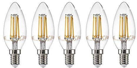 NCC-Licht 5x LED Lampe C35 Kerze E14 4W Warmweiß 2700K | LED Leuchtmittel aus klarem Glas, ersetzt 40W Glühlampe, gemütliches Licht ideal für Kronleuchter