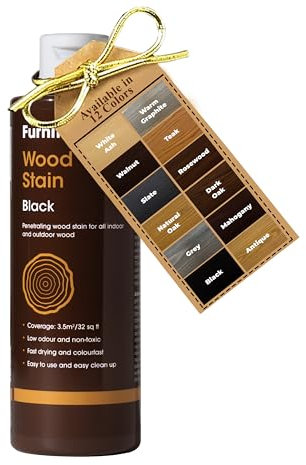Mordente per Legno 500ml Colore Nero Furniture Clinic - Basta 1 Applicazione, all’Acqua, Asciugatura Rapida, Atossico, Sicuro, Professionale - per Esterni e Interni, Mobili, Armadi, Decking