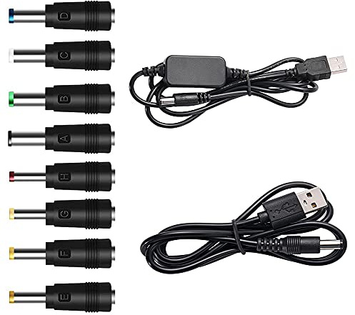 GutReise USB 5V a DC 12V Cable de alimentación convertidor (por Debajo de 2A máximo para 8Watts) + 8 Conectores Adaptador USB a DC