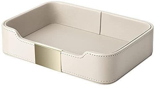 SANZIE Luxuriöses Leder Tablett für Schreibtisch Kleine Auffangbehälter Dekoratives Tablett für Eingangstisch zu Halten Schmuck, Uhren, Schlüssel, Handy, Geldbörse (Metallvergoldet, Weiß)