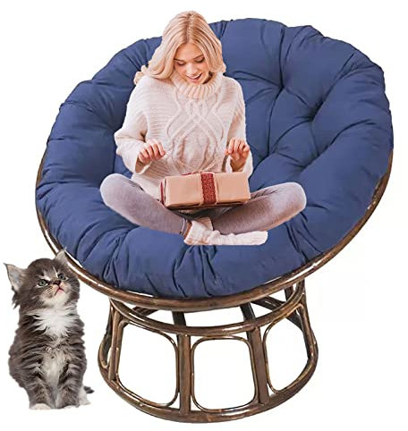 SRHWBF Polster Für Papasansessel Auflage Papasan Stuhlkissen Dicke Runde Sitzpolsterung Bequeme Übergroße Liege Wicker Hanging Egg No Chair (Navy Blue Ø140cm/55.1 in)