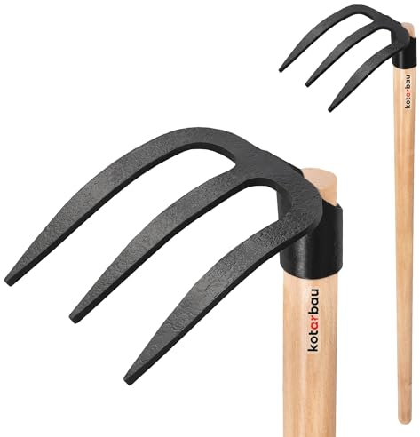 KOTARBAU® Kartoffelhacke mit 3 Zinken Holzstiel 110 cm Landwirtschaftliches Hacke aus Stahl Werkzeug Feldhacke Gartenwerkzeug Gartengeräte Gartenzubehör Garten Handwerkzeuge Pflanzhake