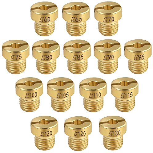 RMENOOR 15 Pz Getti Carburatore Ugelli Carburatore Kit Getto Principale del Carburatore 60/65/70/75/80/85/90/95/100/105/110/115/120/125/130 per Carburatori del Motore sulla Maggior Parte delle Moto