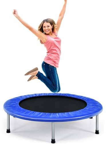 SPOTRAVEL Mini Trampoline, Foldable Fitness Rebounder with Protective Cover, Indoor Outdoor Portable Exercise Bouncer for Kids Adults (38”, Blue, without Handrail)