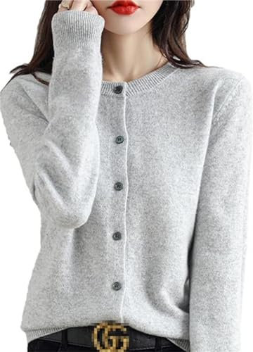 Cardigan en cachemire à col rond pour femme, printemps, automne, hiver manches longues, uni, doux, L