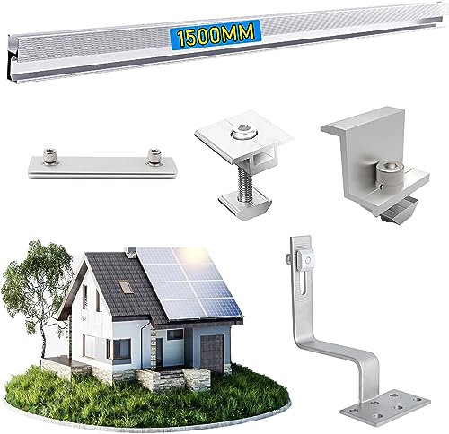 TEOV Solar Halterung Ziegeldach für 1134mm PV, Montageset Halterung Balkonkraftwerk mit 1500mm ALU Montageschiene und Dachhaken, Befestigung Solarmodul Halter für 35mm Solarpanel x 2