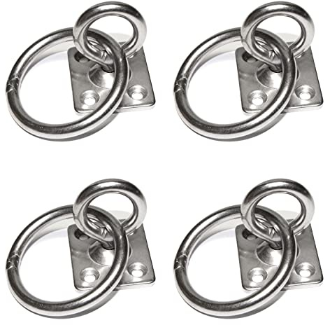 PRIOstahl Augplatte mit Wirbel und Ring Rechteckig Decksplatte Drehwirbel - 8 x 50mm x 4 Stück Befestigung Mastplatte Halterung Aufhängen Anbinden Boxsack drehbar um 360 Grad aus Edelstahl V2A