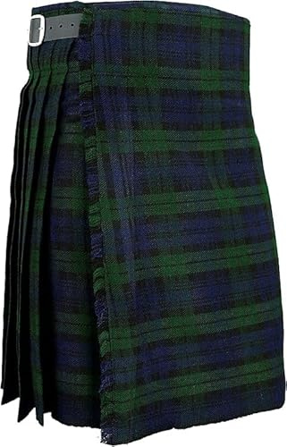 NORTH EDGE Men's Blackwatch Scottish Kilt 5 Yard 13oz Traditional Highland Tartan Skirt-Adjustable Leather Straps (UK, Numeric, 38, Regular, Regular)