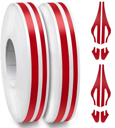Spurtar Auto Motorrad Zierstreifen Rot, Selbstklebende Pinstripe Dekor | 19,6 m Vinylfolie Tuning Streifen, 5 mm Linie + 2,5 mm Lücke + 2,5 mm Streifen, Glänzende Zierleiste für Auto Deko