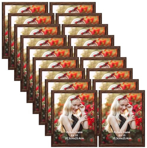 PETAFLOP Wooden 8x10 Picture Frame Set of 18, Bulk Rustic Brown Photo Frames Fits 8 by 10 for Wall or Tabletop Display
