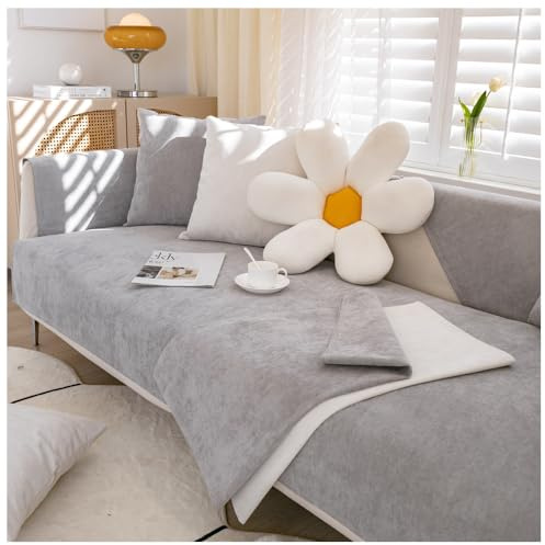asskanaer Chenille-Sofabezug für 1/2/3/4-Sitzer, L-Form, wendbar, gesteppt, Eckschonbezüge, Möbelschutz, Couchbezug für Wohnzimmer (Premium Grau, 90 x 210 cm)