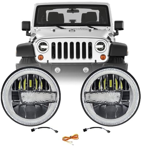 bamotoop Paar 7 zoll Led Scheinwerfer E-geprüft mit Fern- und Abblendlicht Tagfahrlicht für Jeep Wrangler Ⅲ JK 2008-2017 TJ LJ CJ für Land Rover Defender 90 110 für VW T3 G Klasse