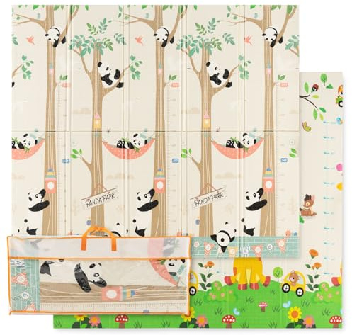 DREAMADE Faltbare Spielmatte Baby, 200 x 180 cm Doppelseiten Spieldecke aus XPE, Krabbelmatte für Indoor & Outdoor, Tragbare Babymatte für Laufstall & Picknick (Panda-Muster)