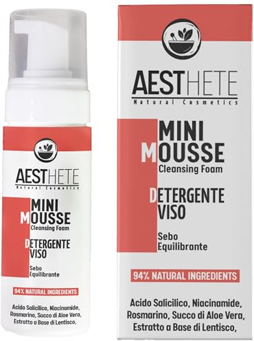 Mousse Detergente Viso con Acido Salicilico e Niacinamide – 50ml – Schiuma Purificante per Pelle Grassa, Mista e Sensibile – Struccante Occhi Delicato – Naturale Senza Alcool