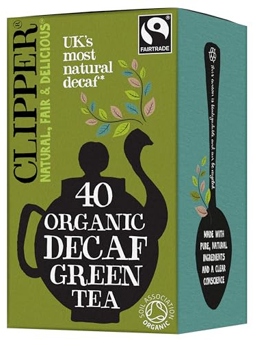 Clipper Organic Decaf Green Tea Bags | Box of 40 Decaffeinated Green Tea Bags | for Home & Office | Pure, Eco-Conscious, Fair Trade Tea | Natural, Unbleached, Plant-Based & Biodegradable (Pack of 4)