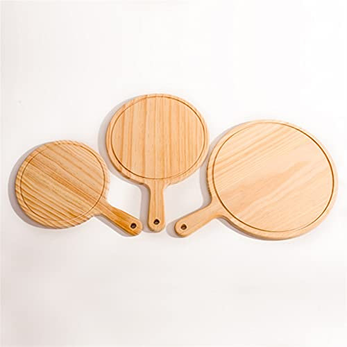 AYKANING Pizza Pan,Pizza Tray 6 to 13inch Wooden Round Pizza Board with Hand Pizza Baking Tray Stone Cutting Board Platter Pizza Stone Cake Bakeware (Color : 13inch)