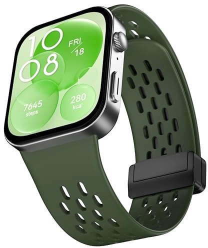 Silicone Band Compatible with Huawei Watch Fit 3 Strap, Soft Sport Replacement Wristband with Magnetic Buckle for Huawei Fit 3 Smartwatch Fitness Accessories-Green
