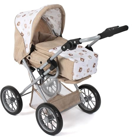 Bayer Chic 2000® 3in1 Kombi Puppenwagen Leni - Bärchen Beige - faltbar, höhenverstellbarer Griff 43-67 cm, Tragetasche – Puppen bis 46 cm, ab 3 J.