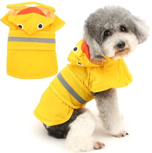 Zunea Wasserdichter Hunde-Regenmantel mit Kapuze für Kleine Hunde Leicht Reflektierend Regenjacke Poncho mit Loch für die Leine Zupf Lustiges Entenmuster Kostüme Regenbekleidung für Chihuahua Gelb L