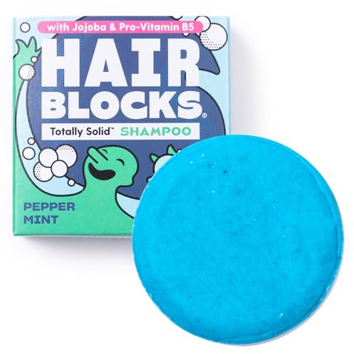 Hair Blocks - Solid Shampoo Bar (85g) for all hair types: Peppermint Solid Shampoo Bar | Soap Free, Plastic Free | Plant Based | Natural | Conditioning