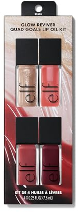 e.l.f. Glow Reviver Quad Goals Lip Oil Kit, 4 Farben: Pink Quartz, Rose Envy, Jam Session, Crystal Baller, Feuchtigkeitsspendende Formel, Hochglanz-Finish, Vegan & Tierversuchsfrei