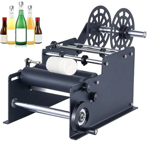 etiketteringsmaskin för rund flaska, manuell etiketteringsmaskin för flaskor, självhäftande etiketteringsmaskin, etikettbredd 10-130 mm (Black)