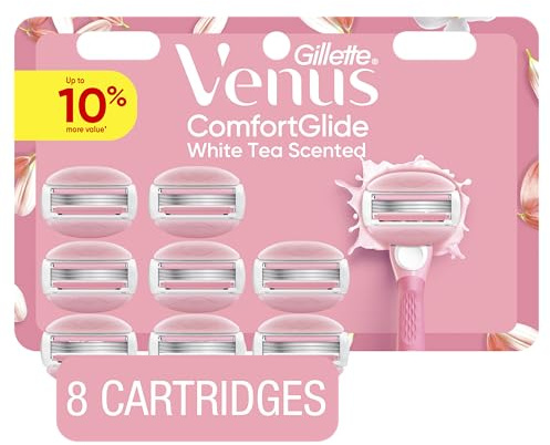Venus ComfortGlide White Tea Women's Razor Blades, with Built-in Shave Gel Bars, 8 Razor Blade Refills