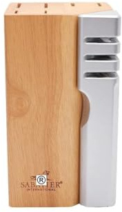 Sabatier Wood Knife Block with Sharpener | Store & Organise up to Six Knives | Wooden Design to Protect Blades | Safe & Secure Kitchen Storage | 11.8 x 11.8 x 21cm