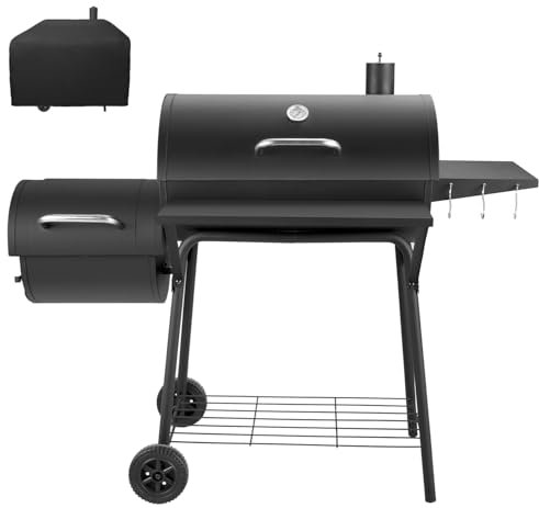 Kendane Charcoal BBQ Grill With Offset Smoker - Charcoal Barbecue Large Oil Drum Barbecue Barrel Grill For Outdoor Garden Black