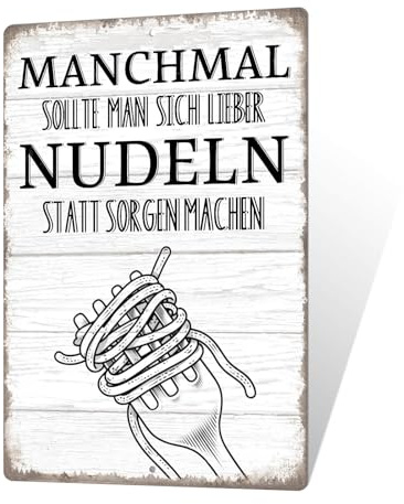 Putuo Decor Nudeln statt Sorgen Blechschild – Lustiges Metallschild für Küche, Essen & Genuss, Retro Deko, 30x20cm
