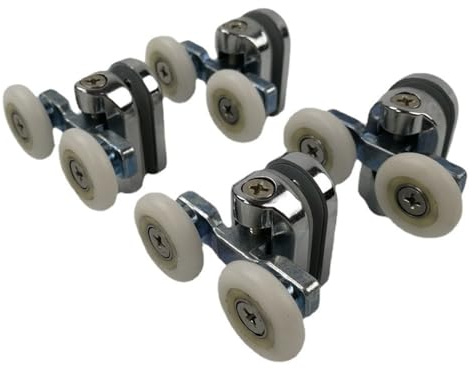 Roulette Douche Rouleau de porte/roue/coureur, rouleaux de porte de douche inférieur et supérieur de maison, Double roue de remplacement for cabines de douche Roulette Porte Coulissante Douche(4pcs up