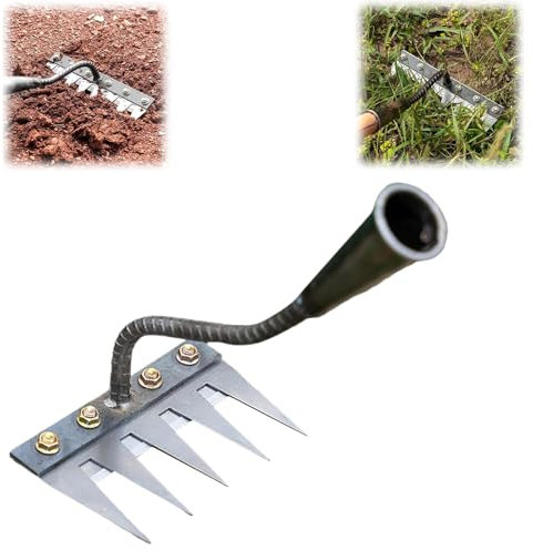 Upgraded Iron Weeding Rake, Iron Rake for Gardening and Weeding, Iron Rakes Heavy Duty, 5/6/7/8 Teeth Carbon Steel Garden Weeding Rakes, Efficient Loosening & weeding (5 Teeth)