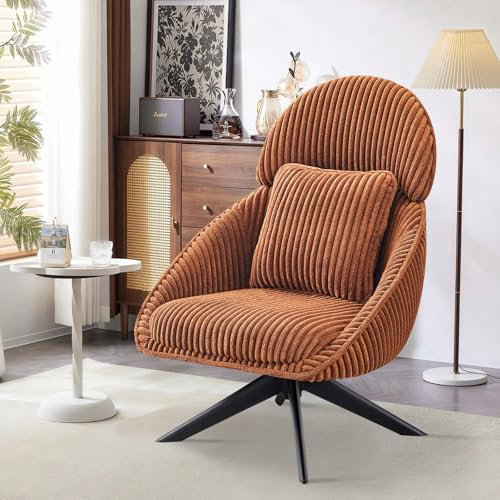 Ckaff Loungesessel Sessel Wohnzimmer 360°Drehbar, Ohrensessel Armlehnstuhl Polsterstuhl mit dickem Abnehmbares Wurfkissen, Relaxsessel Lesesessel für Wohnzimmer Schlafzimmer Büro, Orange