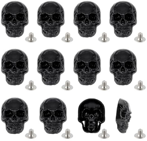 OLYCRAFT 12 Stück Totenkopfknopf Leder Totenkopfkopf Dekorative Schnalle 2.5mm Loch Schwarz DIY Niete Totenkopf Conchos Totenkopf Dekorativer Punk Metall Bolzen Schraubverschluss 35x25.5x13mm