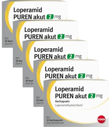 Loperamid PUREN akut 5x 10 Hartkapseln - Zur symptomatischen Behandlung von akuter Diarrhö bei Erwachsenen und Jugendlichen ab 12 Jahren