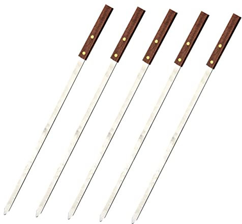 ibasenice 5pièces Brochettes De Barbecue Réutilisables Acier Inoxydable Avec Manches En Naturelle Longues Brochettes Plates Pour Viande Lot
