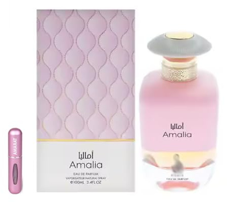 Perfume Amalia Eau de Parfum 100 ml, Perfume Árabe Unisex de Larga Duración, Incluye Atomizador Recargable, Fragancia Oriental Amaderada con Notas de Pomelo, Frutas Tropicales y Vainilla (Amalia)
