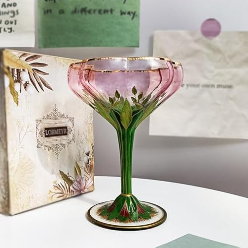 Medieval Cups, Champagne Glasses, Crystal Glass Hand-Painted ice Cream Bowls, Austrian Vintage high-Foot red Wine Glasses (Champagne Glass)