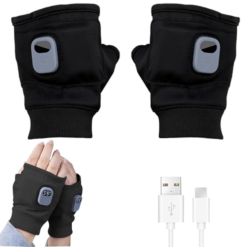 KEAGAN Guanti riscaldati ricaricabili senza dita, guanti riscaldati USB a 3 velocità regolabili, guanti riscaldanti rapidi, scaldamani per uomo e donna, calore invernale per sport all'aperto, ciclismo