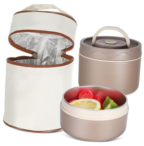 OUNONA Boîte Bento Isolante Acier Inoxydable Portable Boîtes Thermique Contenant Alimentaire Chauffant pour Repas Chauds Au Travail et École