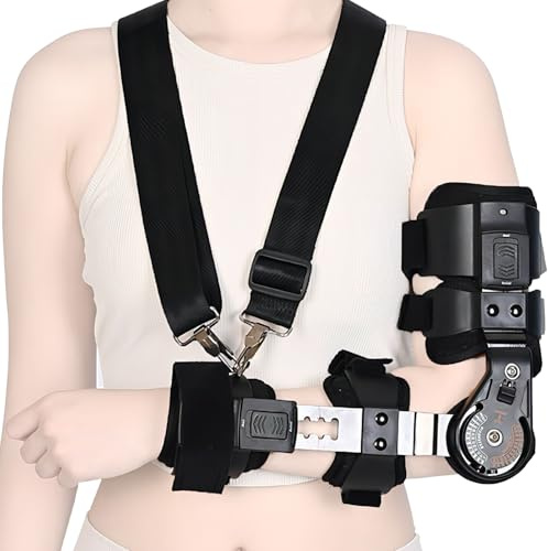 Cozyara postoperativ armbågsortos med fog, justerbar vinkel och längd, armbågsstöd med axelrem (vänster)
