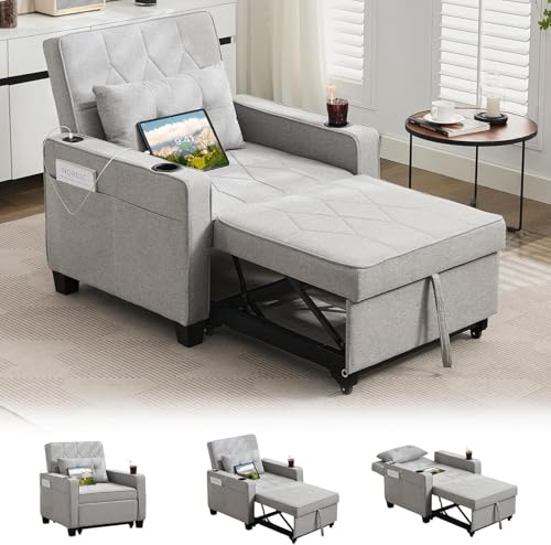GRAVFORCE Sofa Bed Convertible 3 in 1 Sleeper Chair Bed Single Light Gray