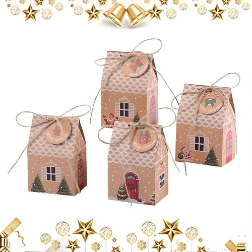Adventskalender zum Befüllen Set, 24 Kleine Geschenkboxen Weihnachtskalender Häuser mit Nummernstickern & Juteband, Adventskalender selber basteln für Kinder & Erwachsene, Süße adventskalender Tüten