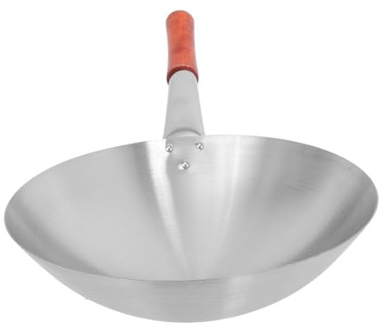SAFIGLE Wok in Acciaio Inossidabile con Manico in Legno Padella per Saltare Gas Design Ergonomico Resistente e Anti- per Cucina Domestica