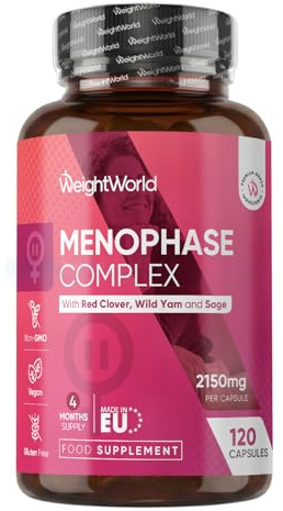 Menophase Complex Supplement for Women - 2150mg - 1 Capsule a Day - 120 Capsules (4 Months Supply) - with Red Clover, Wild Yam & Sage - Added Vitamins B6, B9, B12 & D3, Magnesium, Iron & Zinc