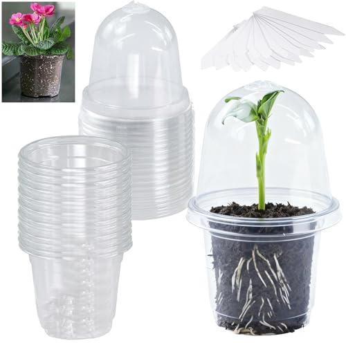SVUPUE Maceta Transparente, 24 Piezas Macetas de Plástico, 10,5 cm de Diámetro, Maceta Orquidea con Tapa, Macetas para Orquídeas con 24 Etiquetas Planas, Maceteros, para Plantas Suculentas